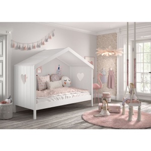 Pat Căsuță AMORI, 90x200 cm, Alb ,Pin Scandinavian și MDF – Vipack - Img 3