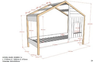 Pat Căsuță pentru Copii, 90x200 cm, Alb/Natural (Pin Masiv și MDF) – Babs – Vipack - Img 3