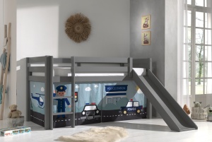 Pat copii cu tobogan și husă tematică „Poliție” pentru copii – Vipack Pino [Dimensiuni: 200x90x114 cm] - Img 2
