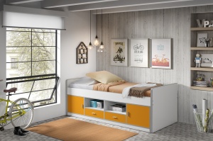 Pat cu Depozitare Integrată, Portocaliu și Alb (PAL și MDF) Bonny– Vipack - Img 1