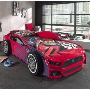 Pat Mașină PANTHER POWER pentru Copii, 90x200 cm, Roșu cu Albastru (MDF) – Auto – Vipack - Img 1