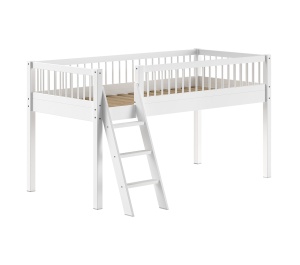 Pat Semi-Înălțat Forrest Beech pentru Camera Copii, 90x200 cm, cu Set Textil Inclus, din Lemn Masiv de Fag, Alb – Vipack - Img 6
