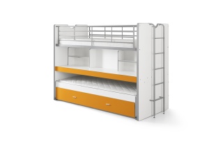 Pat supraetajat copil 90×200 cm portocaliu cu birou și uși de depozitare – Economisește spațiu cu stil – Gama Bonny – Vipack - Img 1