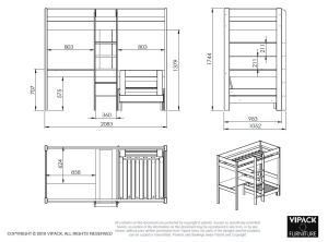 PINO Pat copii LOFT CU CANAPEA EXTENSIBILĂ 90 X 200 CM ALB - Img 8