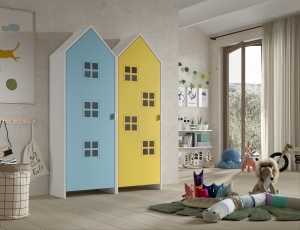 Set 2 Dulapuri pentru Copii Căsuță, Albastru și Galben, (MDF) – CASAMI BRUGES – Vipack - Img 1