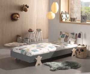Set 2 paturi stivuibile pentru copii MODULO, gri, din MDF și pin masiv, cu somiere cu lamele incluse – Vipack - Img 9