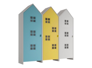 Set 3 Dulapuri pentru Copii Căsuță, Albastru, Alb și Galben, (MDF) – CASAMI BRUGES – Vipack - Img 2