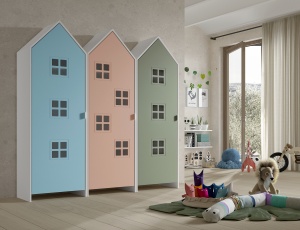 Set 3 Dulapuri pentru Copii Căsuță, Albastru, Roz și Verde, (MDF) – CASAMI BRUGES – Vipack - Img 1