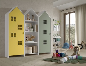 Set 3 Dulapuri pentru Copii Căsuță, Galben și Verde, (MDF) – CASAMI BRUGES – Vipack - Img 1