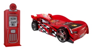 Set Cameră Auto pentru Copii: Pat Mașină de Curse NIGHT SPEEDER și Dulap Benzinărie, 2 Piese, Roșu (MDF) – Vipack - Img 2