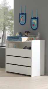 Set Comodă Kiddy cu 3 Sertare și Masă de Înfășat, Alb și Pin Natural – Vipack - Img 1