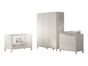 Set Complet Cameră Copii EVA: Pătuț 60x120 cm, Comodă cu 3 Sertare, Masă de Înfășat și Dulap 3 Uși, Alb – Vipack - Img 5