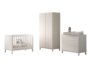 Set Complet Cameră Copii EVA: Pătuț 60x120 cm, Comodă cu 3 Sertare, Masă de Înfășat și Dulap 2 Uși, Alb – Vipack - Img 5