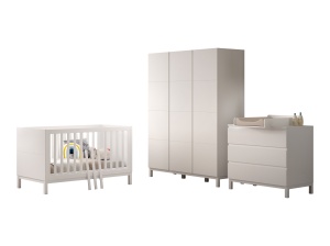 Set Complet Cameră Copii EVA: Pătuț Transformabil 70x140 cm, Comodă cu 3 Sertare, Masă de Înfășat și Dulap 3 Uși, Alb – Vipack - Img 7