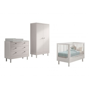 Set Complet Mobilier Cameră Bebelus Forrest Beech, din Lemn Masiv de Fag, Alb: Pătuț (60x120 cm), Comodă cu 3 Sertare, Suport de Înfășat și Dulap cu 2 Uși – Vipack - Img 6