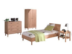 Set Complet Mobilier Camera Copii Forrest Oak, Pat 90x200 cm, Dulap cu 2 Uși, Noptieră și Comodă, din Lemn de Stejar, Natur – Vipack - Img 6