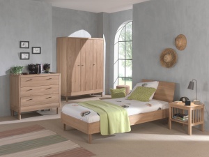 Set Complet Mobilier Camera Copii Forrest Oak, Pat 90x200 cm, Dulap cu 3 Uși, Noptieră și Comodă, din Lemn de Stejar, Natur – Vipack - Img 1