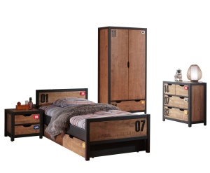 Set Mobilier Cameră Copii ALEX, 5 Piese, Pat 90x200 cm, Pin Masiv și Metal Negru – Vipack - Img 2
