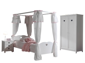 Set Mobilier Cameră Copii AMORI, 3 Piese, Pat cu Baldachin, Alb/Roz – Vipack - Img 2
