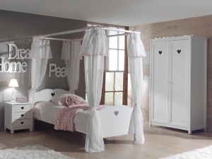 Set Mobilier Cameră Copii AMORI, 3 Piese, Pat cu Baldachin, Alb/Roz – Vipack - Img 1