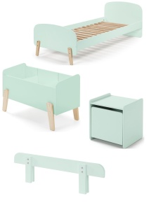 Set Mobilier Kiddy pentru Camera Copii – Pat 90x200 cm, Noptieră, Bară Siguranță & Cutie Jucării – Verde Mentă – Vipack - Img 5