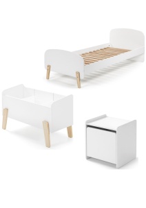 Set Mobilier Kiddy pentru Camera Copii – Pat 90x200 cm, Noptieră & Cutie Jucării – Alb – Vipack - Img 4