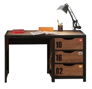 Set Mobilier pentu Copii ALEX, 5 Piese, Pat 90x200 cm, Pin Masiv cu Metal Negru – Vipack - Img 7