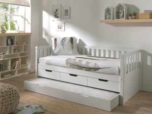 Set Pat Cabină Fritz 90x200 cm cu Sertare, pentru Copii, Alb – Vipack - Img 6