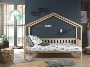 Set Pat Căsuță, cu Protecție și Saltea, Natur, 90 x 200 cm, Pin Masiv – Dallas – Vipack