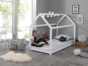 Set Pat Căsuță cu Saltea, Alb, 90 x 200 cm (Pin Masiv) – CABANE – Vipack - Img 1