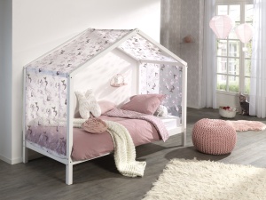 Set Pat Căsuță pentru copii, cu Perdea Fluturi, Alb, 90 x 200 cm, Pin Masiv – Dallas – Vipack - Img 3