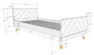 Set Pat Single, Noptieră și Masă de Toaletă pentru Copii, 3 Piese, 90x200 cm, Alb Satinat (Pin Masiv și MDF) – Billy – Vipack - Img 3