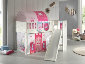 Set SCOTT este format din pătuț înalt cu tobogan, perdea de joacă PRINCESS, tunel și 3 saci de depozitare. - Img 2