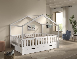 This DALLAS combination in white consists of a house bed (140 x 200 cm) with bed drawer and safety rail. - Img 2