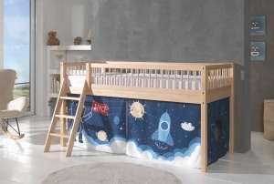 This FORREST BEECH combination in natural beech consists of a mid-high sleeper bed (90 x 200 cm) and a matching textile set. - Img 1