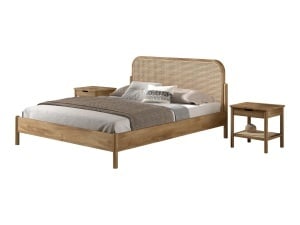 This OLIVE combination consists of a double bed (160 x 200 cm) with a rattan headboard and two bedside tables with drawer.