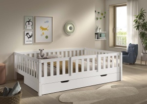 [VIPACK] Pat Dallas | Lemn masiv de pin Scandinav | Alb | Design Montessori cu Protecție Extra 140x200 cm