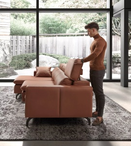 Canapea piele cologica cu sezlong, model Antia, lemn de pin (Pine wood) și placă DMF (DMF board), picioare din metal inalte, textil plusat, 280 cm - Img 5