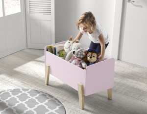 Cutie pentru Jucării Kiddy, cu 3 Compartimente și Picioare din Pin Masiv, Roz Pal – Vipack