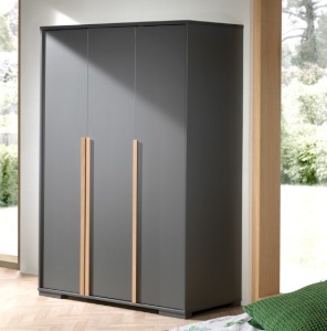 Dulap copii LONDON, 3 uși cu soft-close + rafturi interioare + bară de agățat, 145,6x56x195,2 cm, antracit/natural – Vipack - Img 1