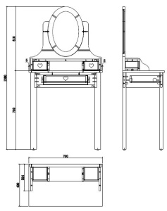 Măsuță de Toaletă AMORI pentru Copii, Alb (Pin Masiv și MDF), Design Romantic – Vipack - Img 3