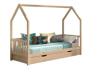 Pat Căsuță cu Sertar Extensibil, Natural, 90 x 190/200 cm (Pin Masiv) – CABANE – Vipack - Img 2