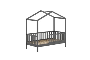 Pat Căsuță pentru Copii cu Protecție, Antracit, 70 x 140 cm, Pin Masiv – Dallas – Vipack - Img 3