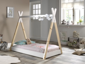 Pat copii ALB/NATURAL pentru copii (70 x 140 cm) din colecția TIPI este fabricat din pin masiv. - Img 1