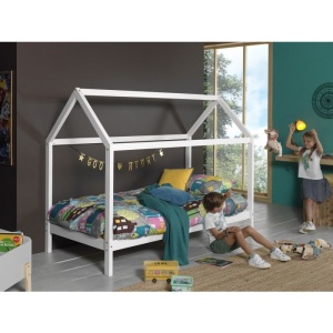 Pat în formă de Căsuță, Alb, 90 x 200 cm, Pin Masiv – Dallas – Vipack - Img 1