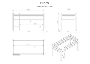 Pat înălțat pentru copii VIPACK Pino cu scară, 90 x 200 cm, alb, înălțime 115 cm - Img 3