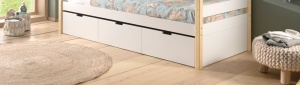 Pat pentru copii MARGRIT, 90 x 200 cm, alb cu tonuri naturale, cu pat trundle pentru dormit sau depozitare – Vipack - Img 9