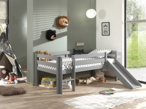 Pat Pino pentru copii cu tobogan, gri, 90x200 cm, înălțime 85 cm – Vipack - Img 1