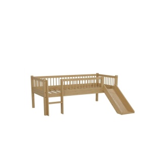 Pat Semi-Înălțat (Mid-Sleeper) cu Tobogan și Scară Forrest Oak pentru Camera Copii, 90x200 cm, din Lemn Masiv de Stejar, Natur – Vipack - Img 2