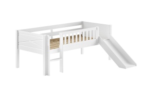 Pat semi-supraetajat pentru copii SCOTT, alb, 90 x 200 cm, H 85 cm, din materiale de calitate, cu tobogan, opțional cu sertare pentru depozitare – Vipack - Img 2